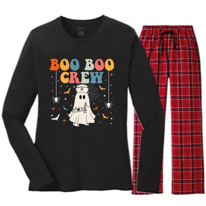 Boo Boo Crew For Cna Er Rn Lpn Funny Halloween Nurse Women's Long Sleeve Flannel Pajama Set 