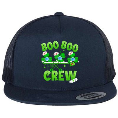 Boo Boo Crew Nurse St Patrick's Day Shamrock Face Mask Nurse Funny Gift Flat Bill Trucker Hat