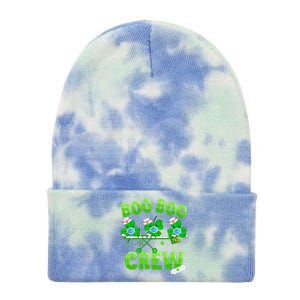 Boo Boo Crew Nurse St Patrick's Day Shamrock Face Mask Nurse Funny Gift Tie Dye 12in Knit Beanie