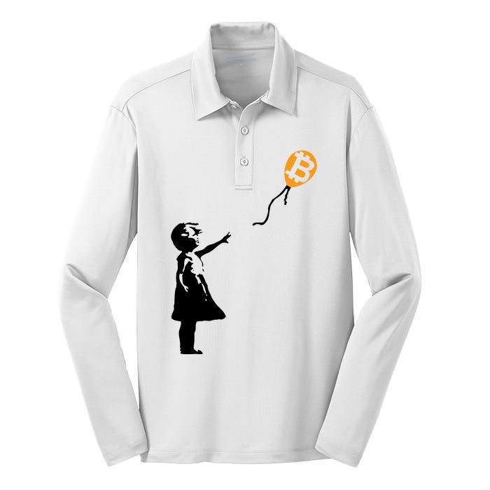 Bitcoin Balloon Cryptocurrency Silk Touch Performance Long Sleeve Polo