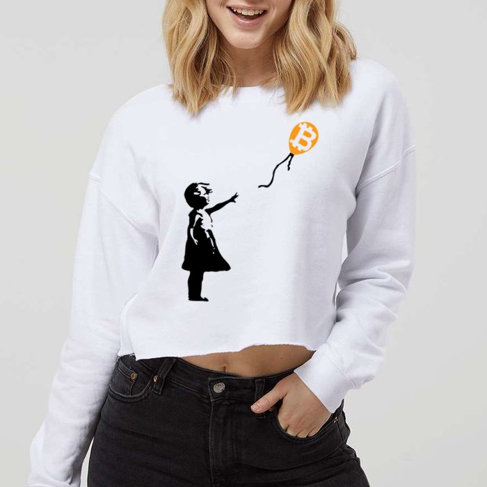 Bitcoin Balloon Cryptocurrency Cropped Pullover Crew