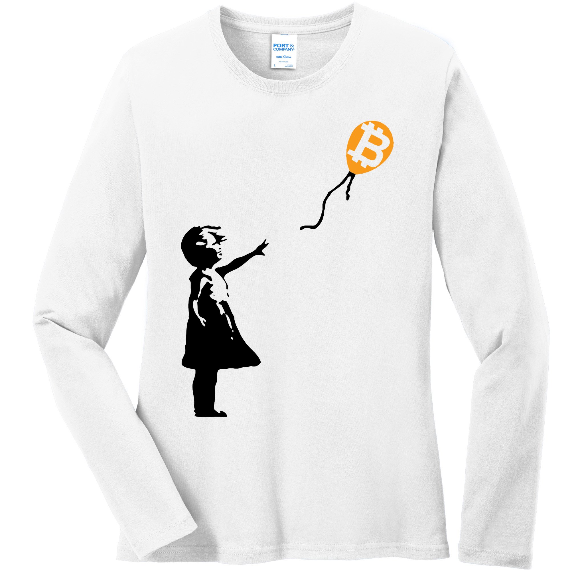 Bitcoin Balloon Cryptocurrency Ladies Long Sleeve Shirt