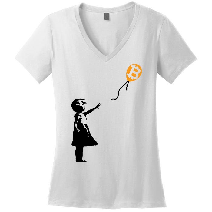 Bitcoin Balloon Cryptocurrency Women's V-Neck T-Shirt