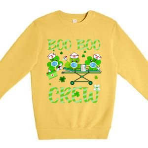 Boo Boo Crew Nurse St Patrick's Day Shamrock Face Mask Nurse Funny Gift Premium Crewneck Sweatshirt