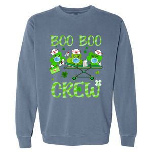 Boo Boo Crew Nurse St Patrick's Day Shamrock Face Mask Nurse Funny Gift Garment-Dyed Sweatshirt