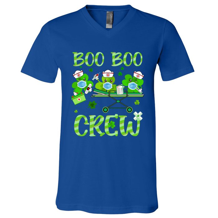 Boo Boo Crew Nurse St Patrick's Day Shamrock Face Mask Nurse Funny Gift V-Neck T-Shirt