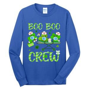 Boo Boo Crew Nurse St Patrick's Day Shamrock Face Mask Nurse Funny Gift Tall Long Sleeve T-Shirt