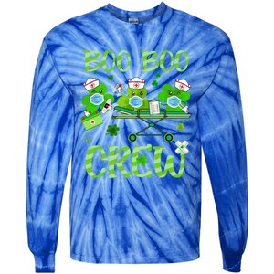 Boo Boo Crew Nurse St Patrick's Day Shamrock Face Mask Nurse Funny Gift Tie-Dye Long Sleeve Shirt