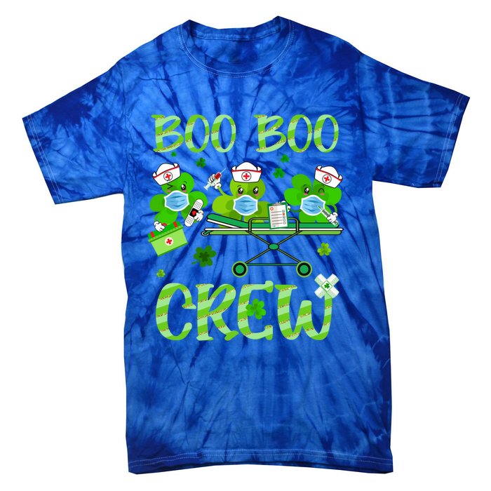 Boo Boo Crew Nurse St Patrick's Day Shamrock Face Mask Nurse Funny Gift Tie-Dye T-Shirt