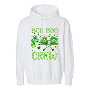 Boo Boo Crew Nurse St Patrick's Day Shamrock Face Mask Nurse Funny Gift Garment-Dyed Fleece Hoodie