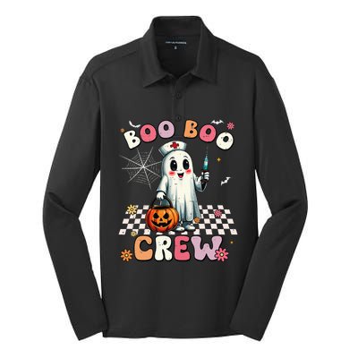 Boo Boo Crew Halloween Ghost Nurse Silk Touch Performance Long Sleeve Polo