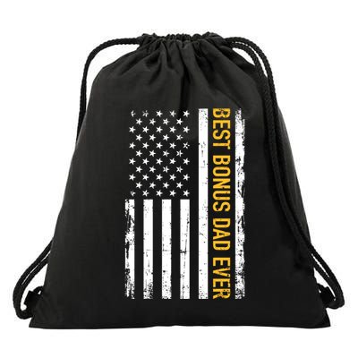 Best Bonus Dad Ever With Us American Flag Gift Drawstring Bag