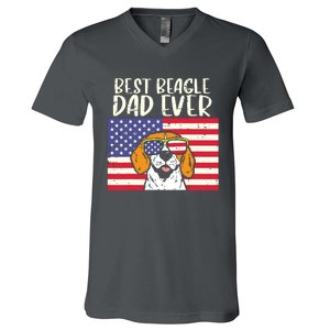 Best Beagle Dad Ever Flag Patriotic Dog Lover Owner Men Gift V-Neck T-Shirt