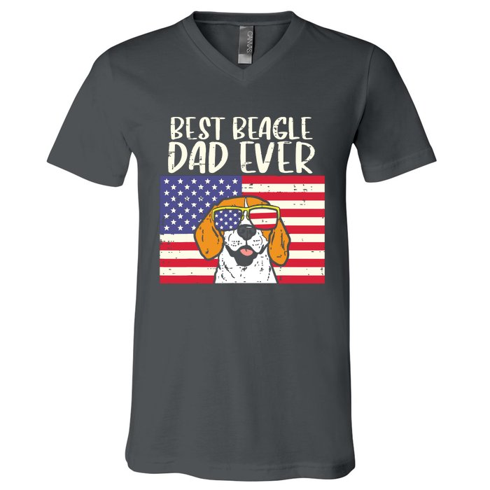 Best Beagle Dad Ever Flag Patriotic Dog Lover Owner Men Gift V-Neck T-Shirt