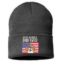 Best Beagle Dad Ever Flag Patriotic Dog Lover Owner Men Gift Sustainable Knit Beanie