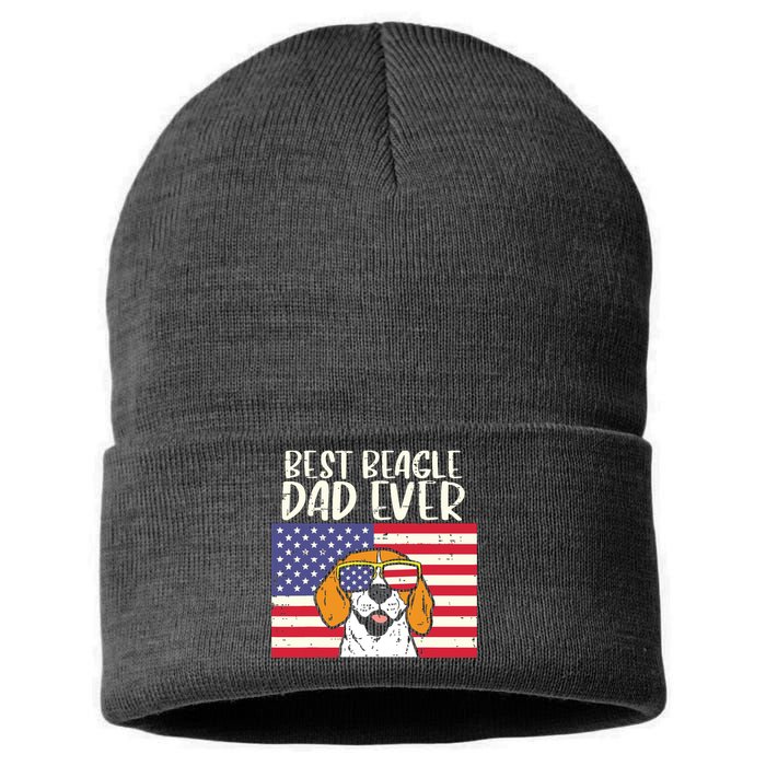 Best Beagle Dad Ever Flag Patriotic Dog Lover Owner Men Gift Sustainable Knit Beanie