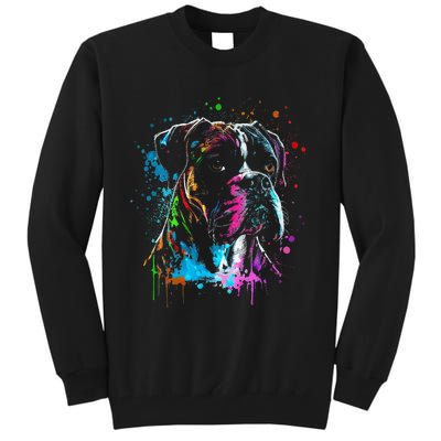 Boston Boxer Dog Painting Watercolor Paint Colorful Mom Dad Tall Sweatshirt