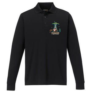 Believe Bigfoot Dinosaur Santa And Jesus Riding Bike Christmas Gift Performance Long Sleeve Polo