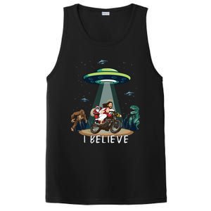 Believe Bigfoot Dinosaur Santa And Jesus Riding Bike Christmas Gift PosiCharge Competitor Tank