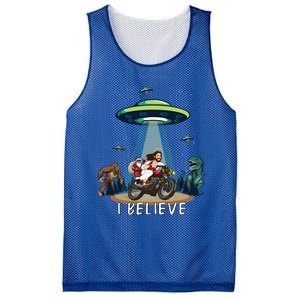 Believe Bigfoot Dinosaur Santa And Jesus Riding Bike Christmas Gift Mesh Reversible Basketball Jersey Tank