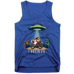 Believe Bigfoot Dinosaur Santa And Jesus Riding Bike Christmas Gift Tank Top