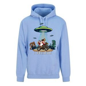 Believe Bigfoot Dinosaur Santa And Jesus Riding Bike Christmas Gift Unisex Surf Hoodie