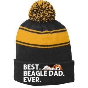 Best Beagle Dad Art For Father Beagle Dog Beagle Lover Stripe Pom Pom Beanie