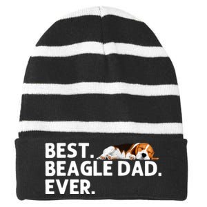 Best Beagle Dad Art For Father Beagle Dog Beagle Lover Striped Beanie with Solid Band