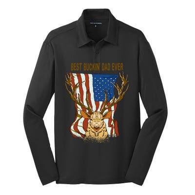 Best Buckin Dad Ever Funny Deer Father’S Day Hunting Dad Gift Silk Touch Performance Long Sleeve Polo