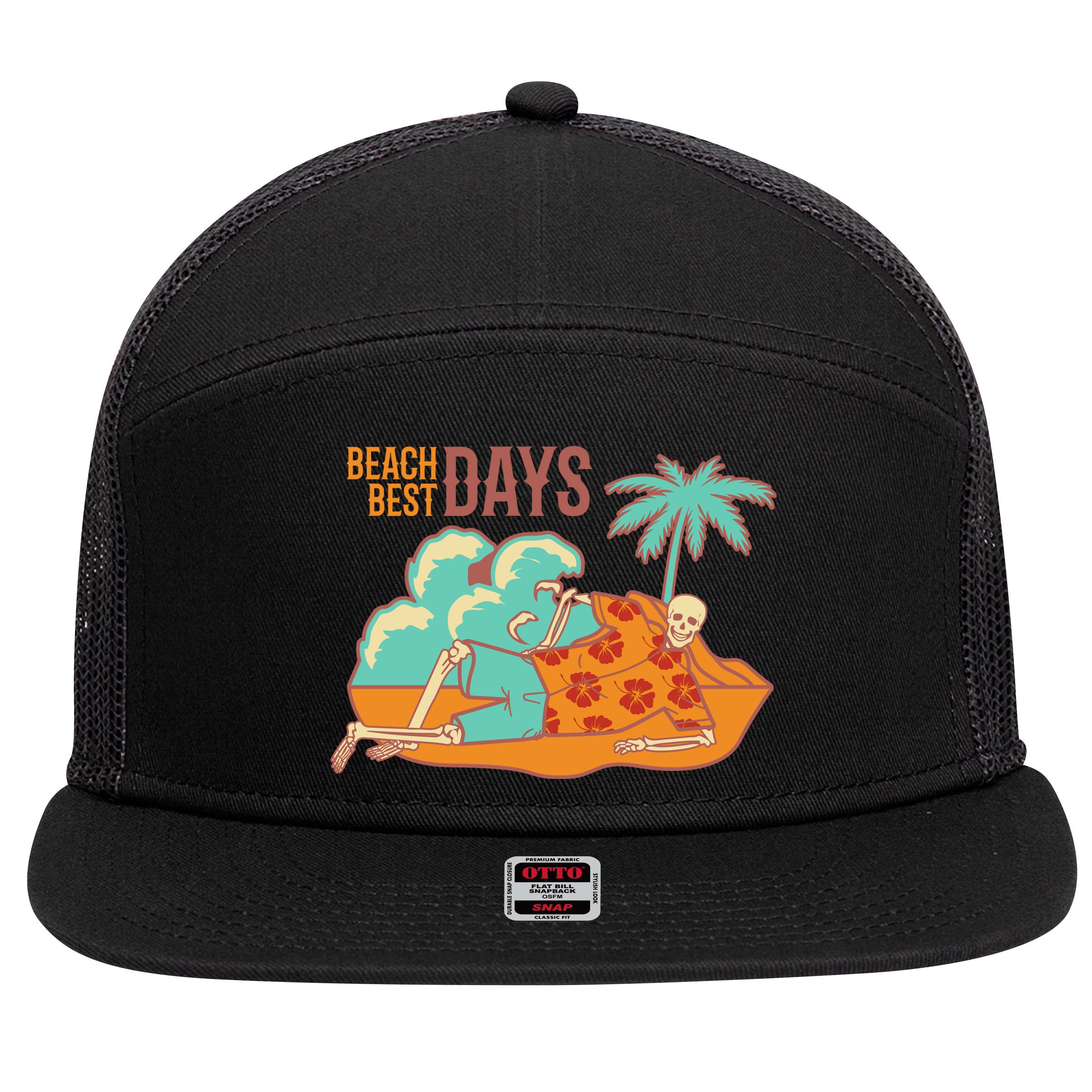 Best Beach Days Skeleton Summer Vibe 7 Panel Mesh Trucker Snapback Hat