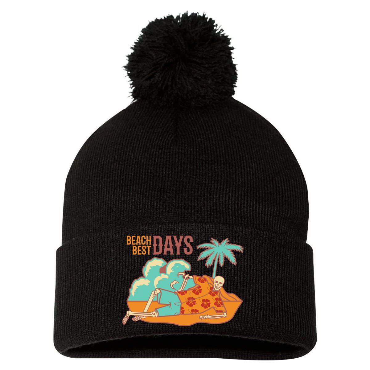 Best Beach Days Skeleton Summer Vibe Pom Pom 12in Knit Beanie