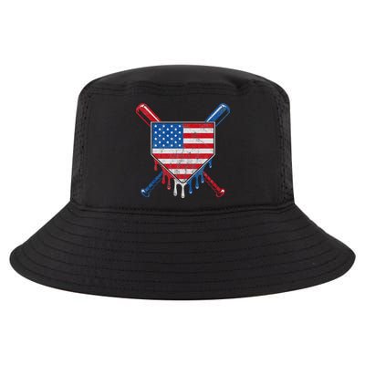 Baseball Bat Drip Ice Cream Patriotic American Flag Drip Cool Comfort Performance Bucket Hat