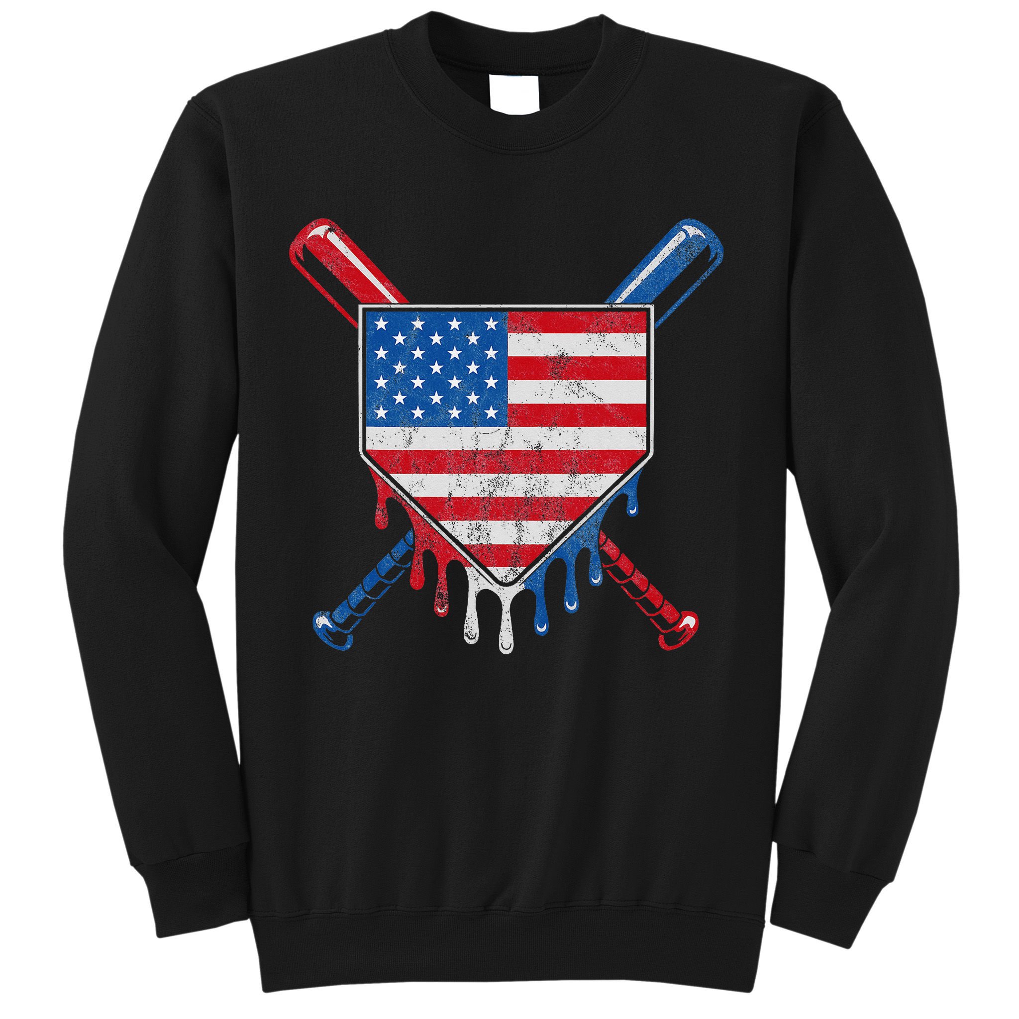 Baseball Bat Drip Ice Cream Patriotic American Flag Drip Sweatshirt