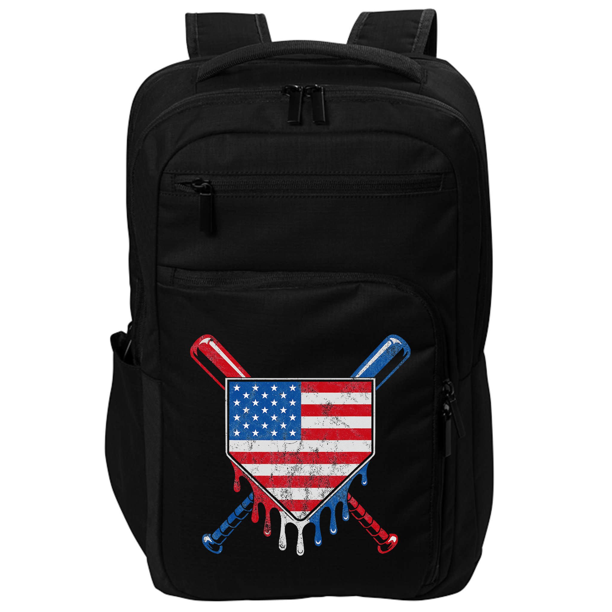 Baseball Bat Drip Ice Cream Patriotic American Flag Drip Impact Tech Backpack