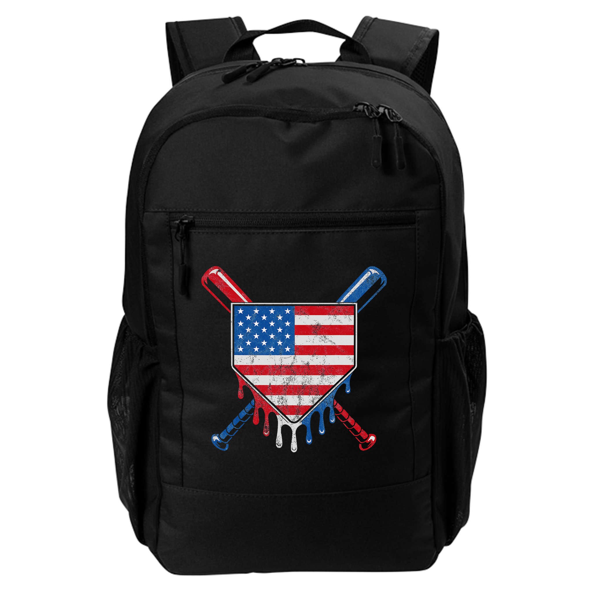 Baseball Bat Drip Ice Cream Patriotic American Flag Drip Backpack