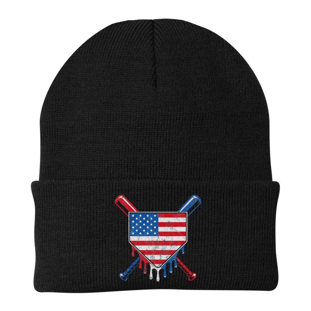 Baseball Bat Drip Ice Cream Patriotic American Flag Drip Beanie