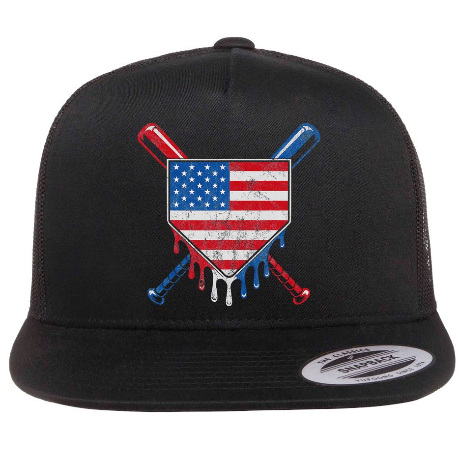 Baseball Bat Drip Ice Cream Patriotic American Flag Drip Flat Bill Trucker Hat