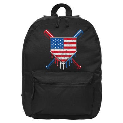 Baseball Bat Drip Ice Cream Patriotic American Flag Drip 16 in Basic Backpack