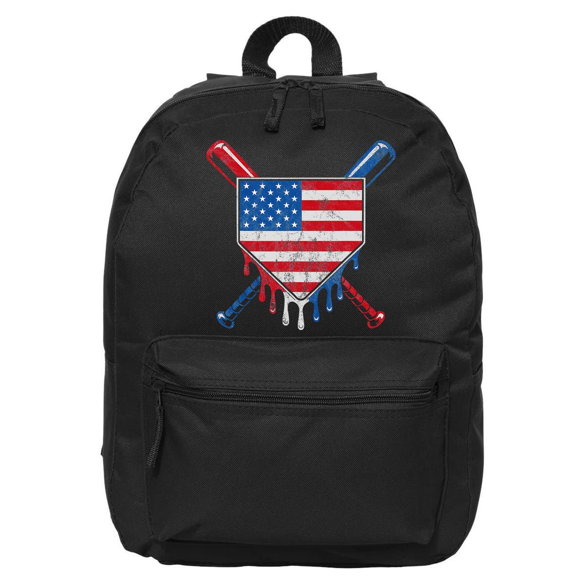 Baseball Bat Drip Ice Cream Patriotic American Flag Drip 16 in Basic Backpack