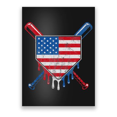 Baseball Bat Drip Ice Cream Patriotic American Flag Drip Poster