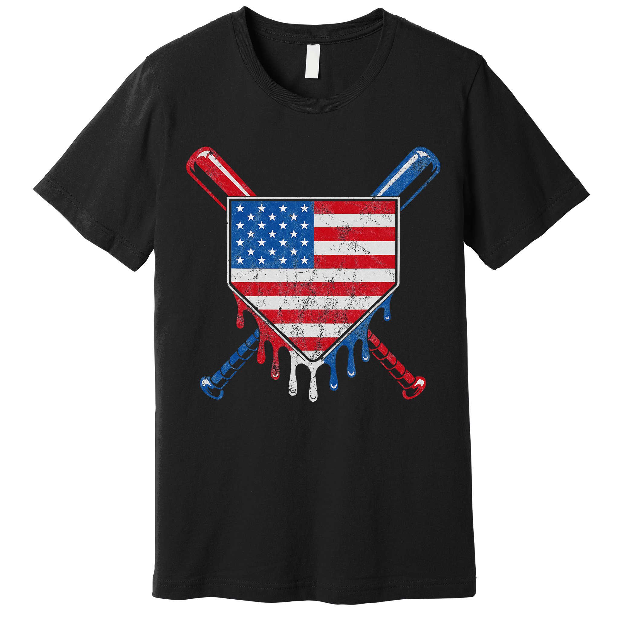 Baseball Bat Drip Ice Cream Patriotic American Flag Drip Premium T-Shirt