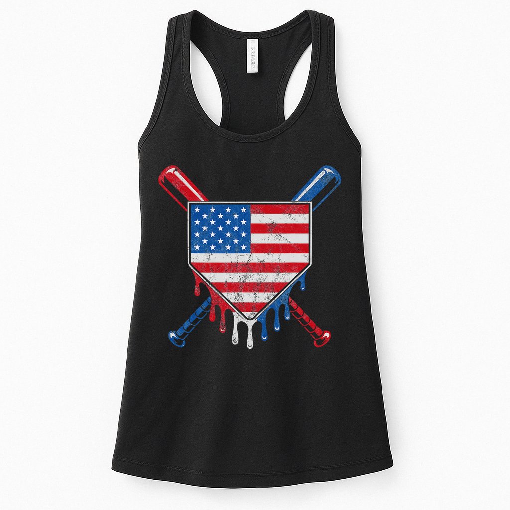 Baseball Bat Drip Ice Cream Patriotic American Flag Drip Womens Tank Top