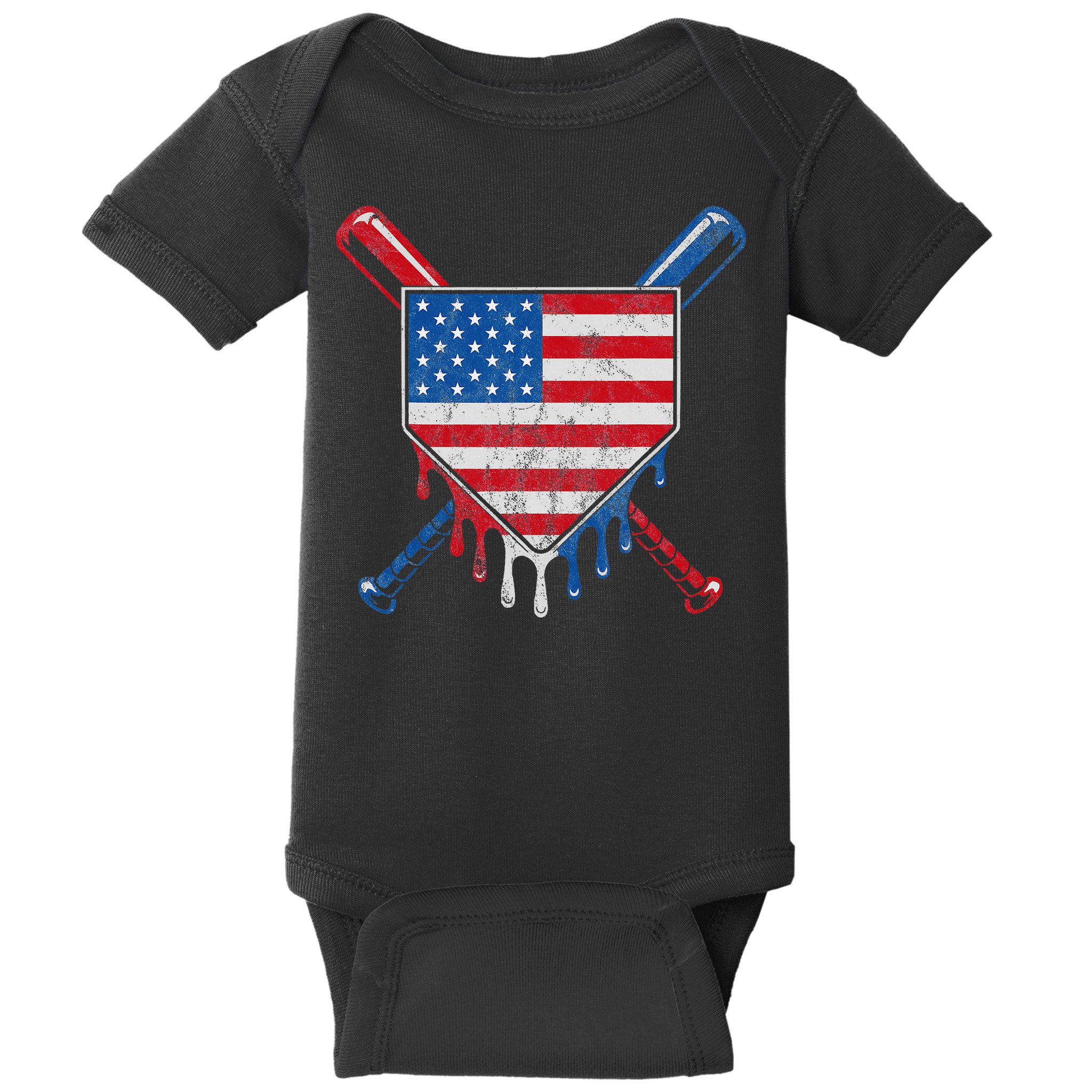 Baseball Bat Drip Ice Cream Patriotic American Flag Drip Baby Bodysuit