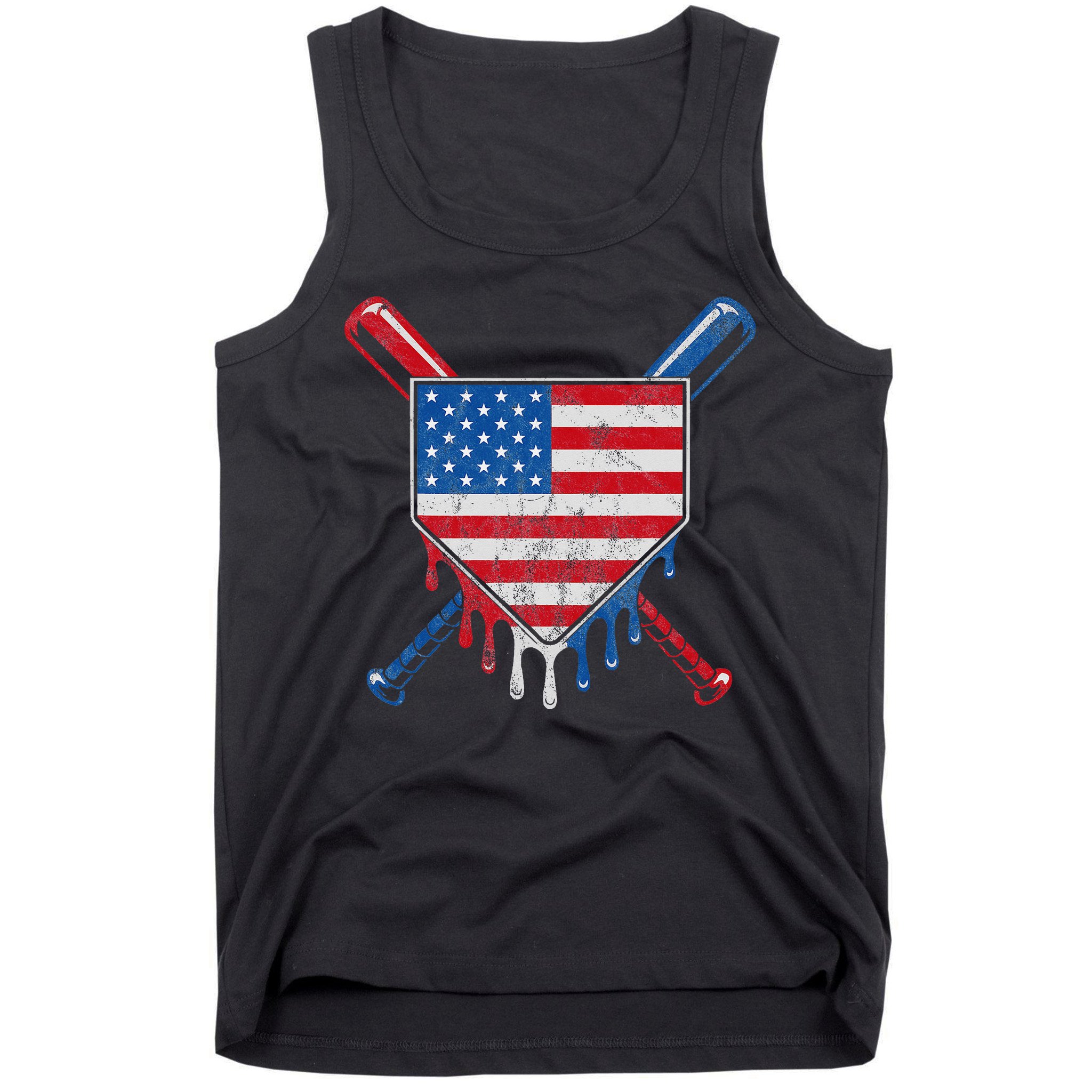 Baseball Bat Drip Ice Cream Patriotic American Flag Drip Tank Top