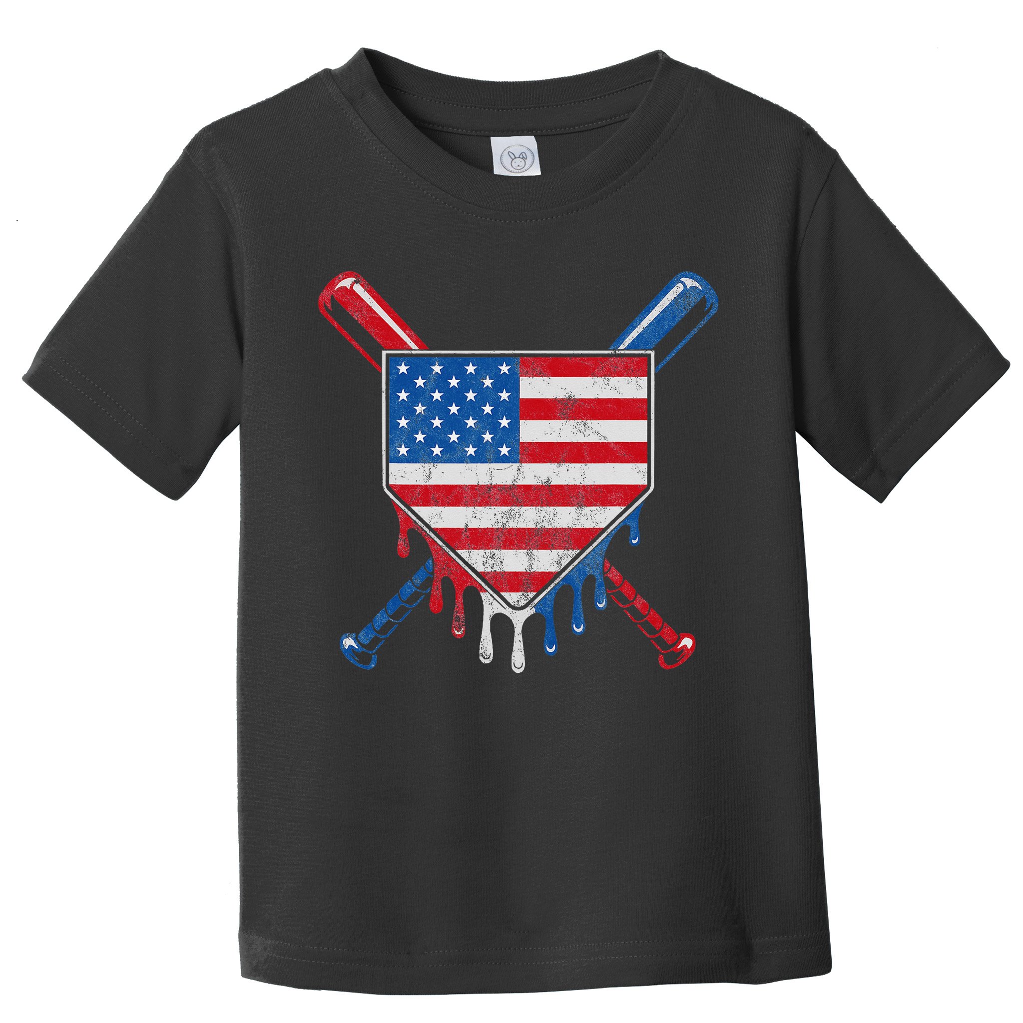 Baseball Bat Drip Ice Cream Patriotic American Flag Drip Toddler T-Shirt
