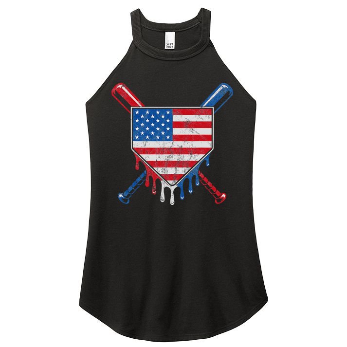 Baseball Bat Drip Ice Cream Patriotic American Flag Drip Women's Perfect Tri Rocker Tank