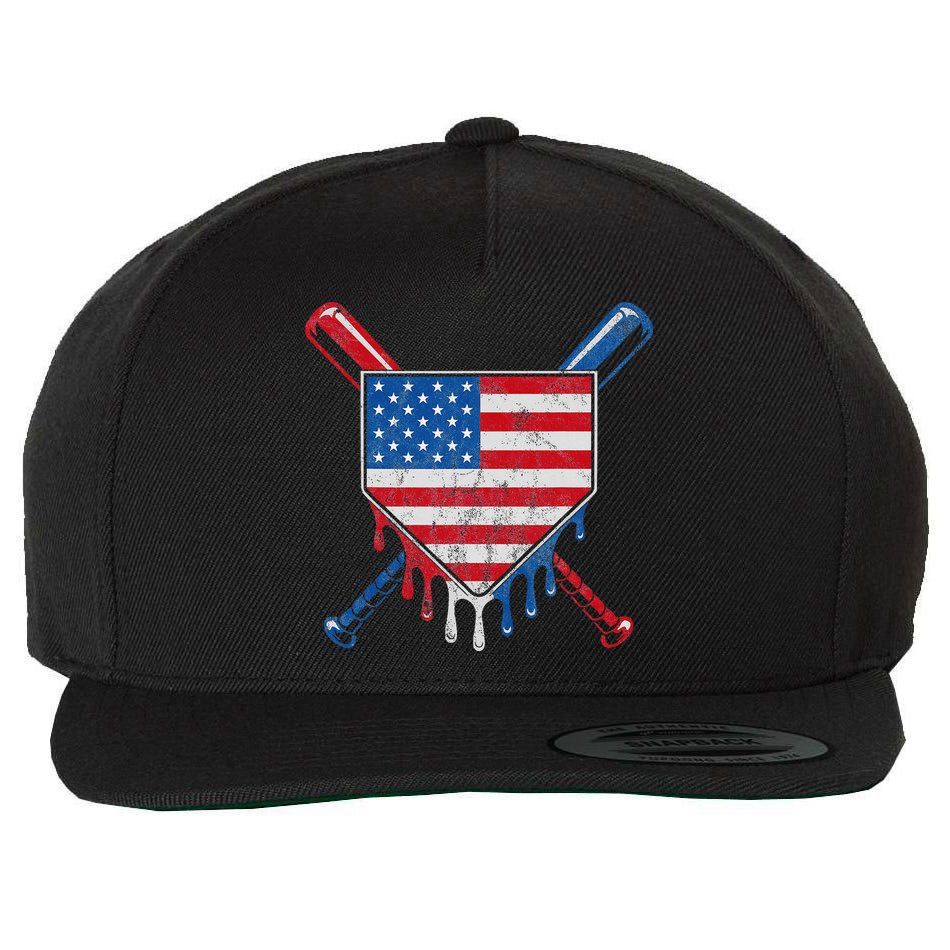 Baseball Bat Drip Ice Cream Patriotic American Flag Drip Wool Snapback Cap