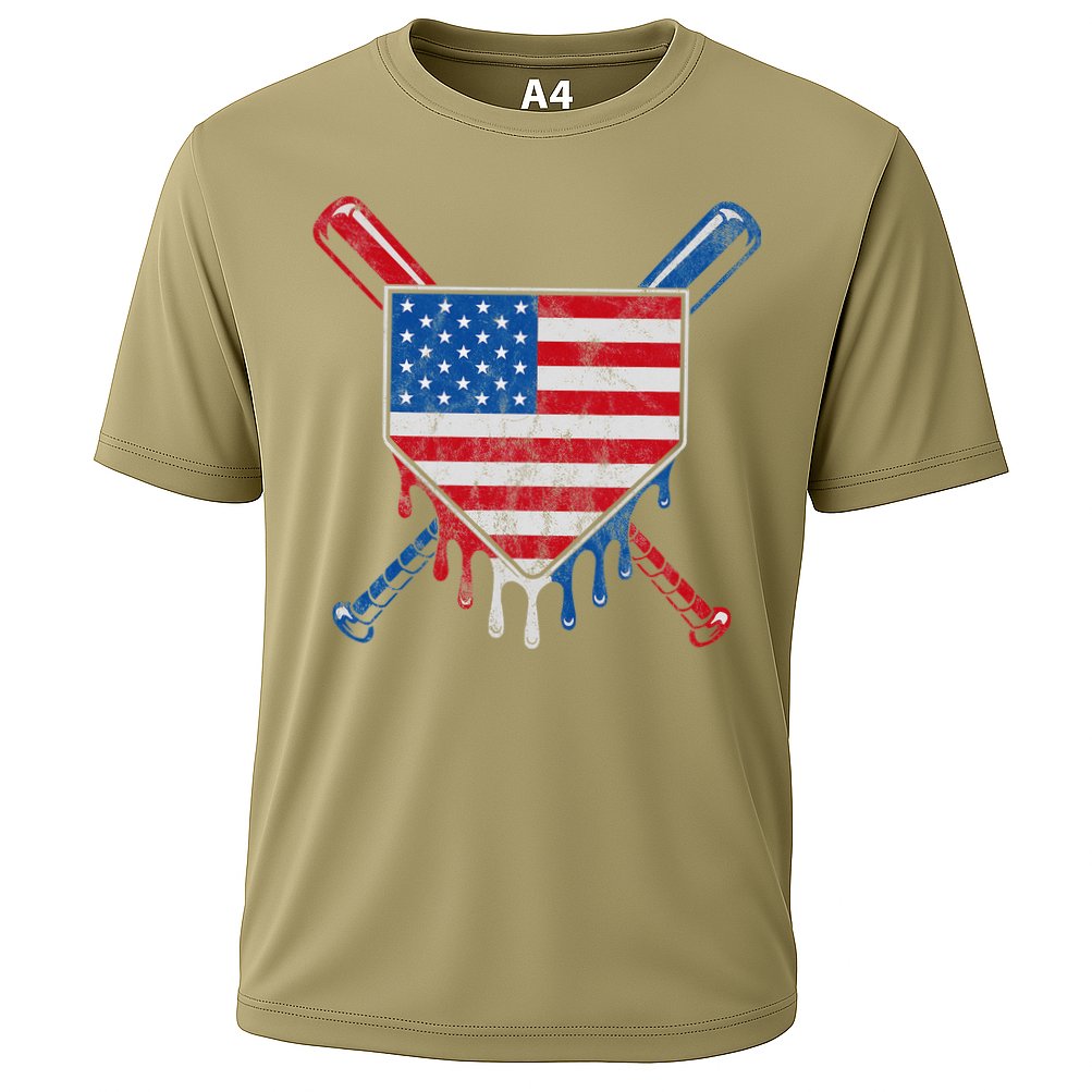Baseball Bat Drip Ice Cream Patriotic American Flag Drip Performance Shirt