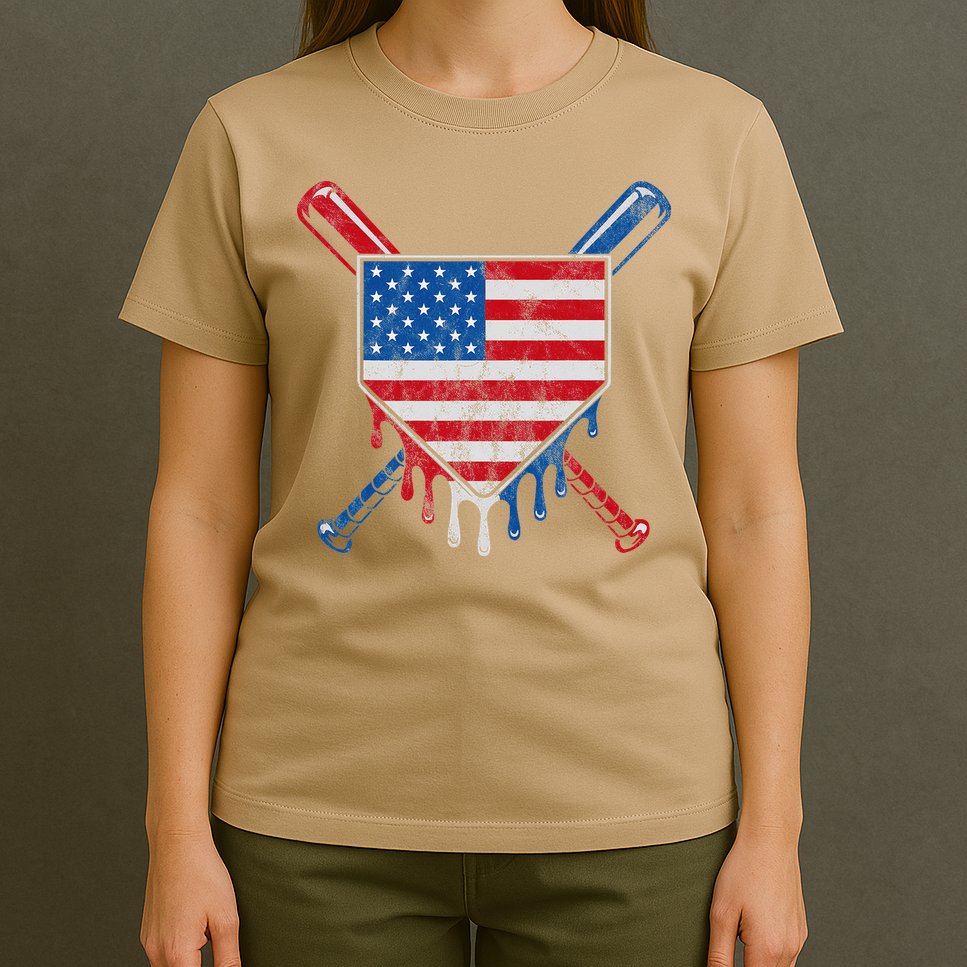 Baseball Bat Drip Ice Cream Patriotic American Flag Drip T-Shirt