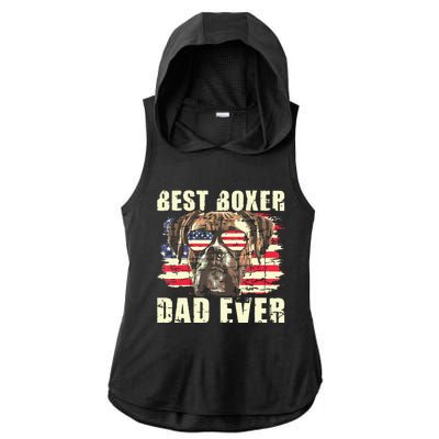 Best Boxer Dad Ever USA Flag American Dog Animal Lover Ladies PosiCharge Tri-Blend Wicking Draft Hoodie Tank